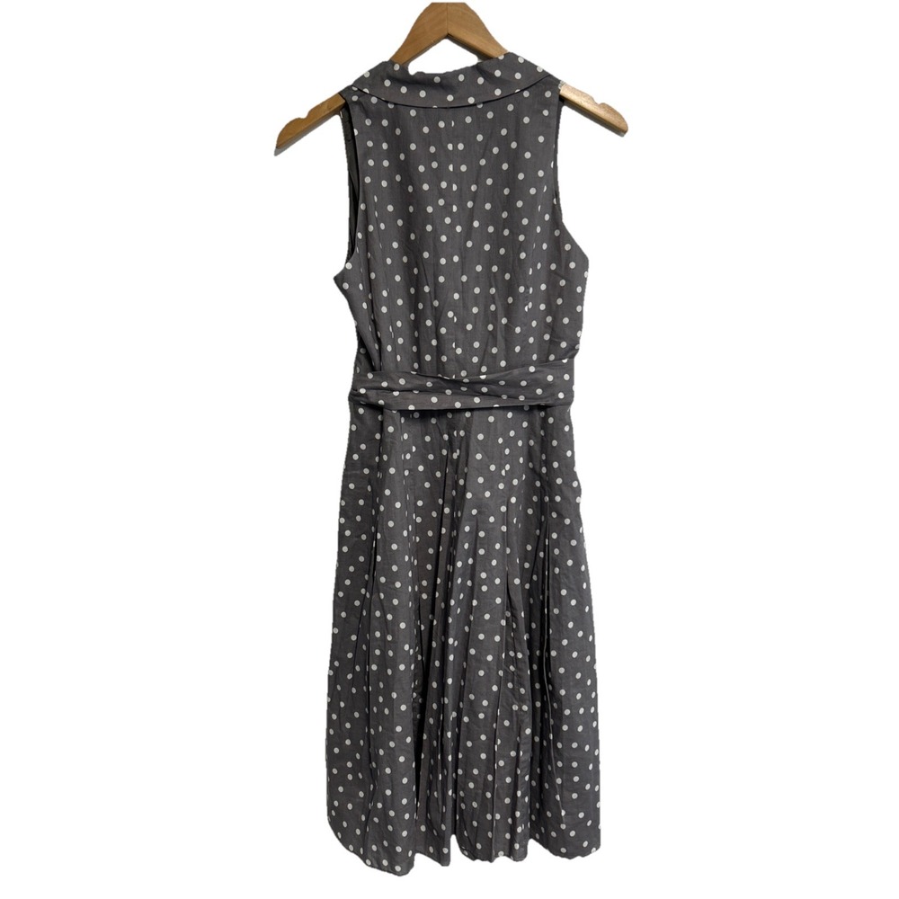 Evan Picone Women's 10 Gray White Polka Dot Dress Belted Sleeveless Collar Zip‎ - Picture 6 of 16